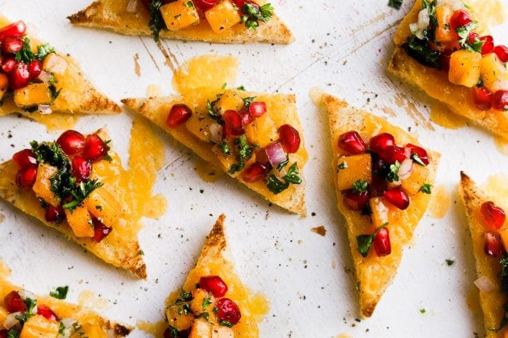 aHoliday Toast with Cheddar and Pomegranate Salad
