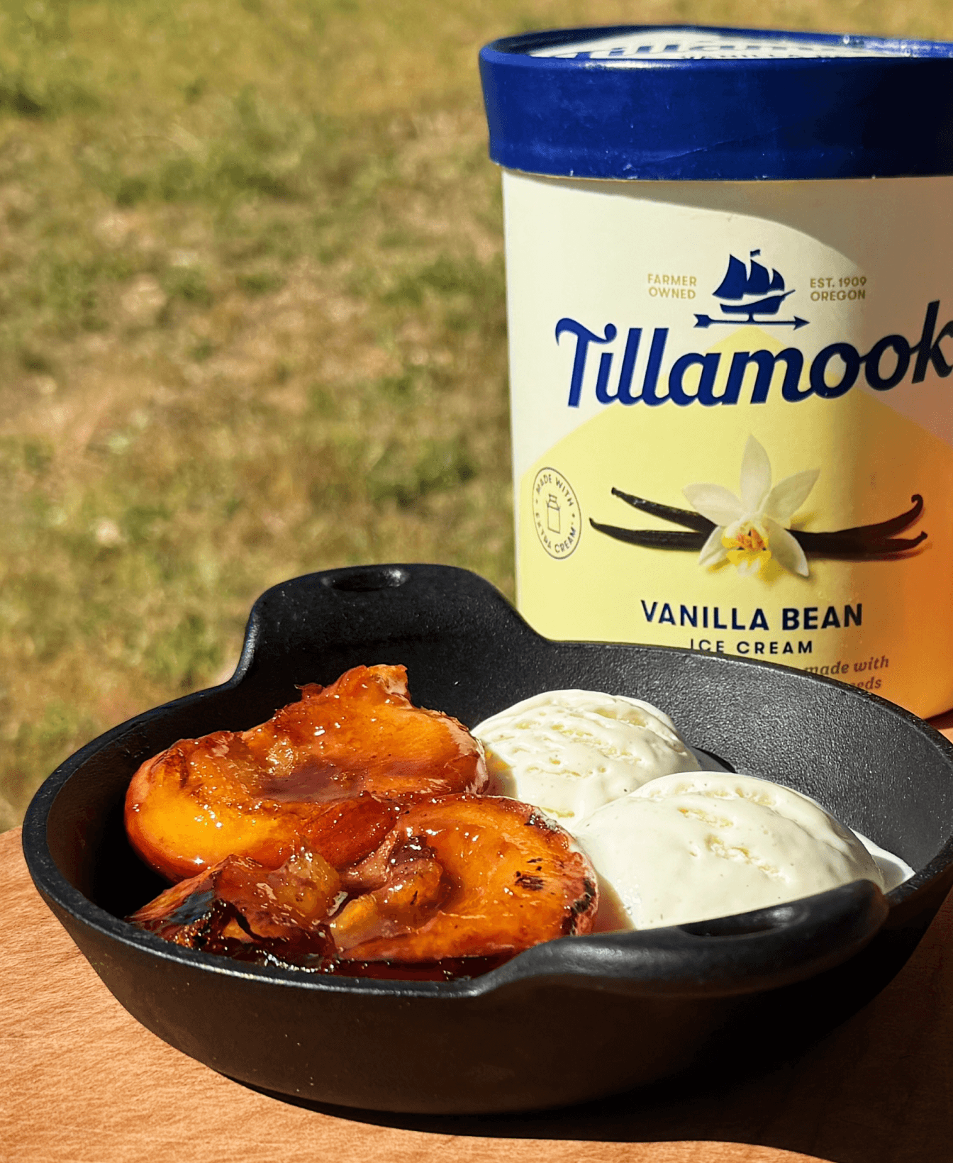 Warm Peaches with Vanilla Bean Ice Cream